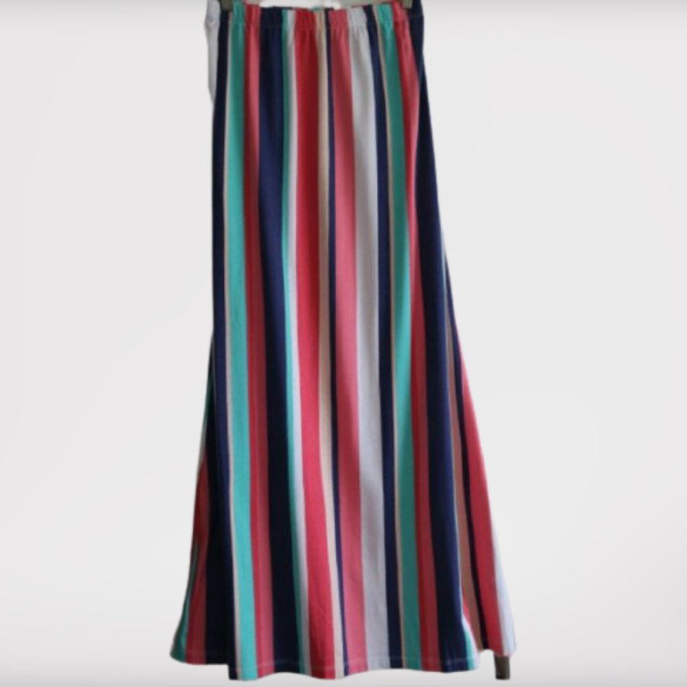 Tommy Hilfiger Long Maxi Skirt Striped Multi Color XL Cotton Green Pink New